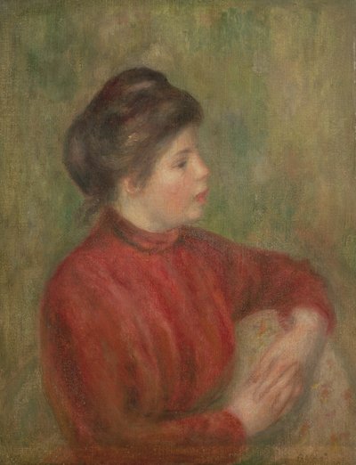 Frau lehnt sich mit den Händen auf einen Stuhl, 1891 von Pierre Auguste Renoir